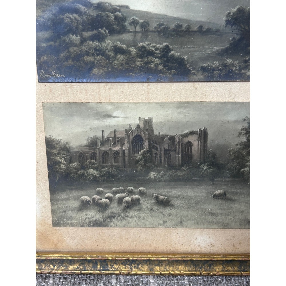 Vintage Framed Triptych‎ Prints Pastoral Scenes Signed Antique Gold Frame - Picture 5 of 13